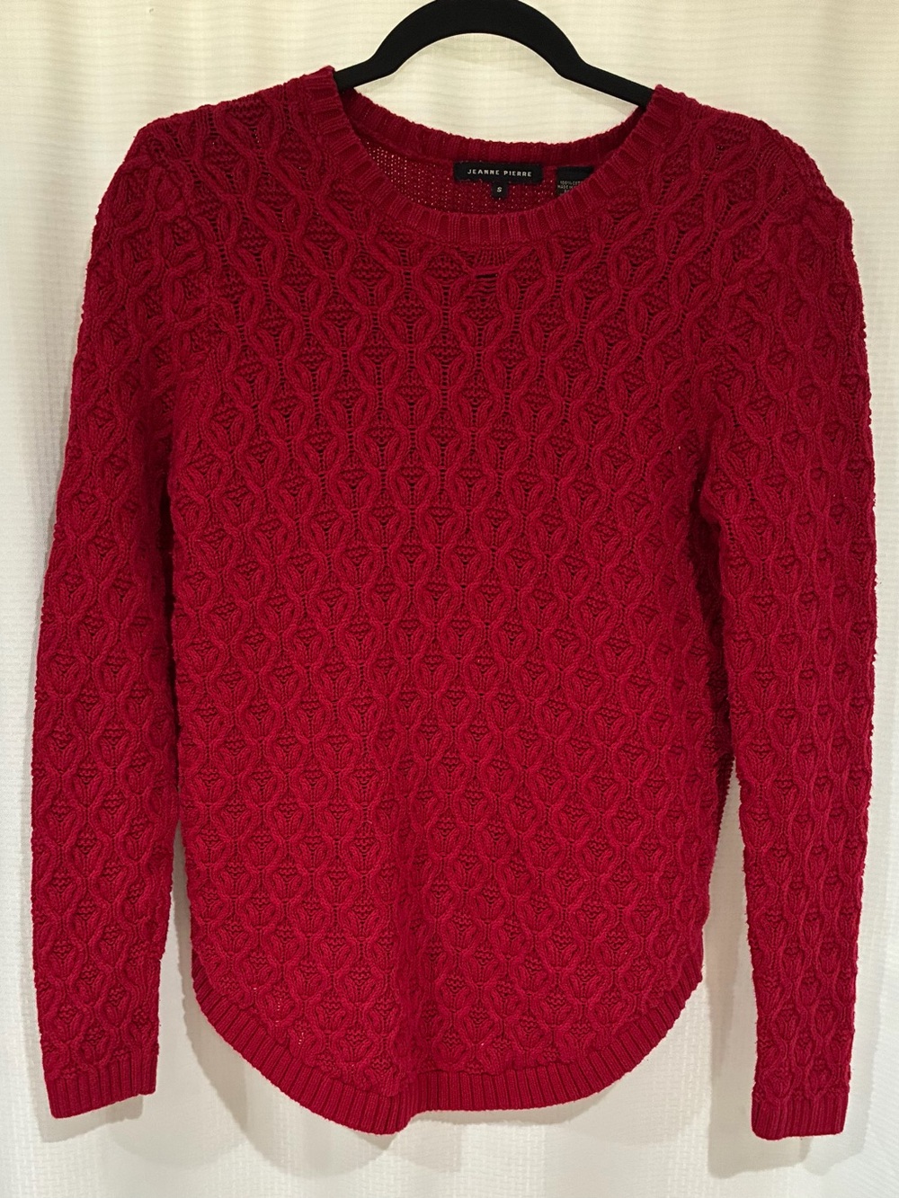 JEANNE PIERRE Red Textured Cable Crewneck Sweater